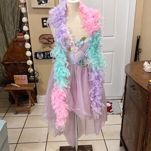 Pastel Fairy Costume Dress with Feather Boa